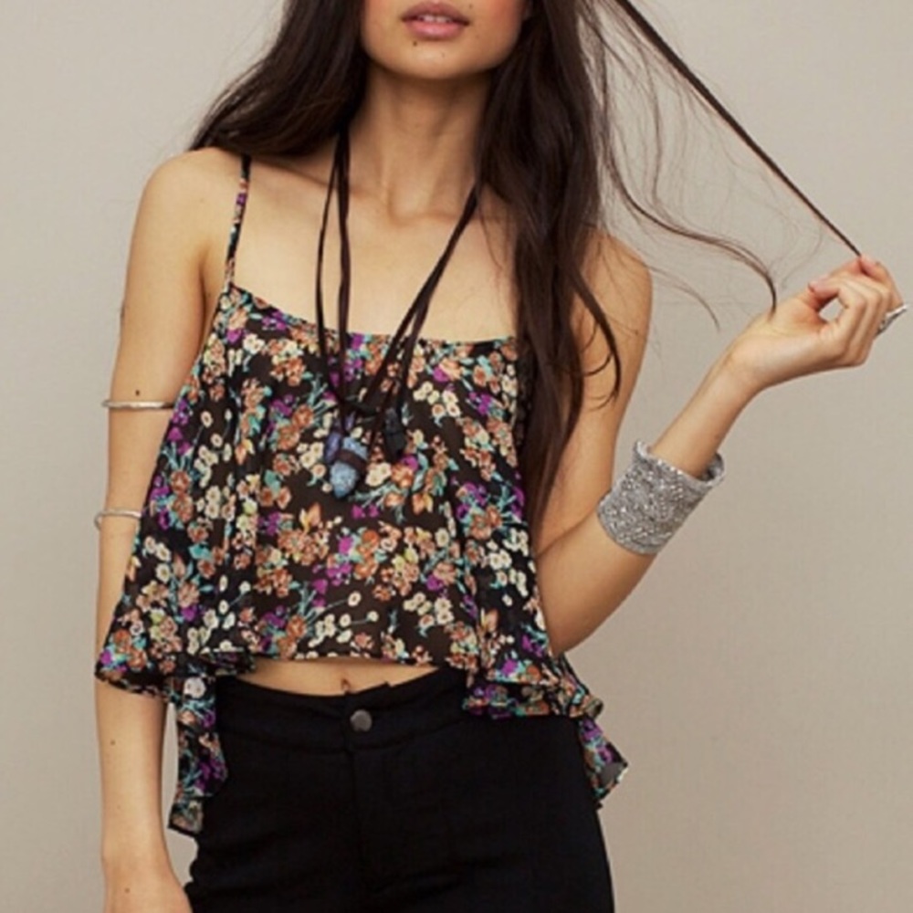 For Love & Lemons Sheer Floral Bus Tank